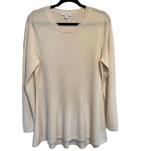 Isaac Mizrahi- 100% Cashmere Cream Ivory Peplum Long Tunic Sweater, Size Medium